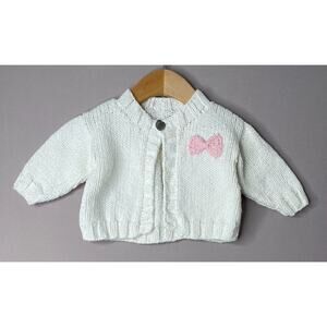 Hearthside Handworks White Flower Button Cardigan w/Pink Bow Girls 6 Mo